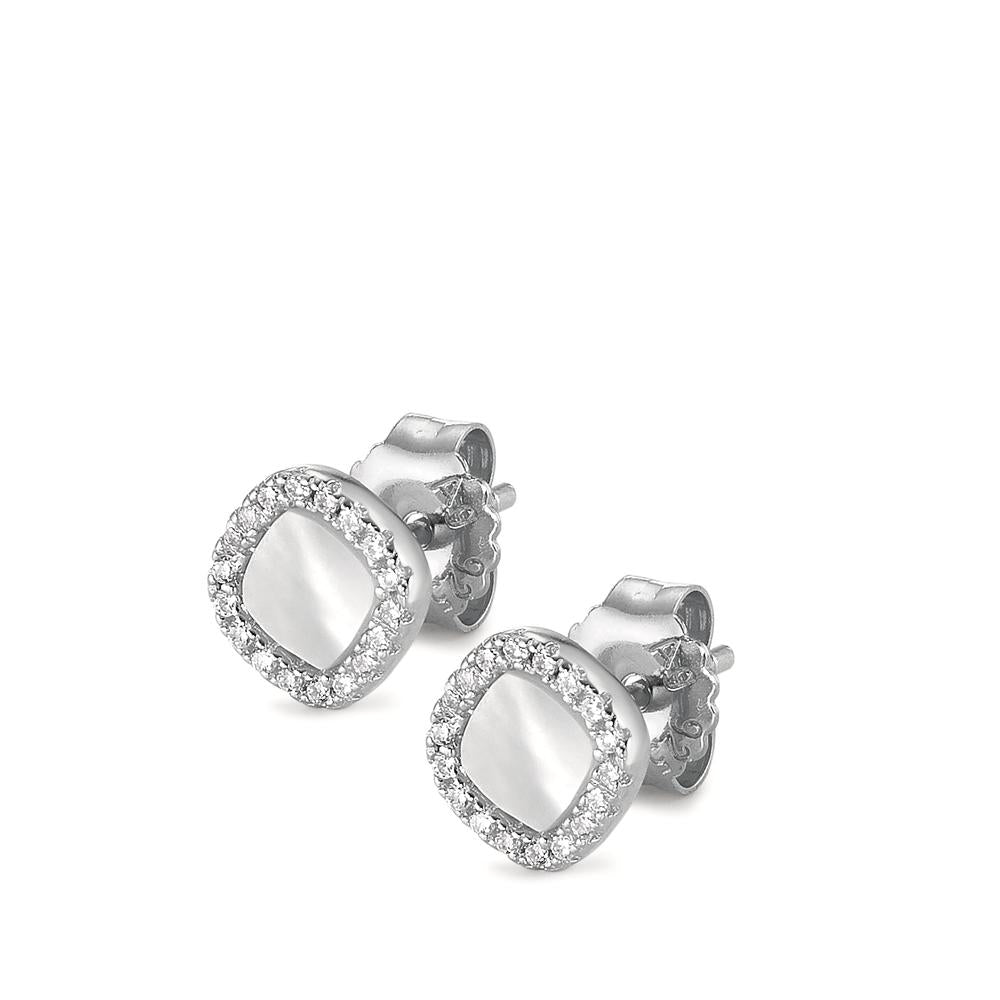 Pendientes Plata Circonita Rodio plateado Madre perla Ø7 mm