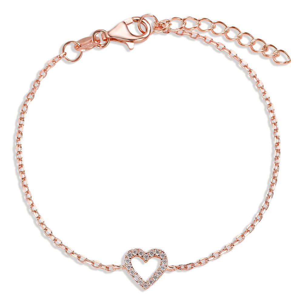 Pulsera Plata Circonita 18 piedras Rosa Dorado Corazón 16-19 cm