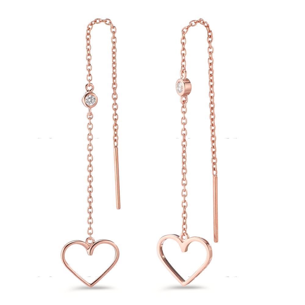 Aretes Plata Circonita 2 piedras Rosa Dorado Corazón