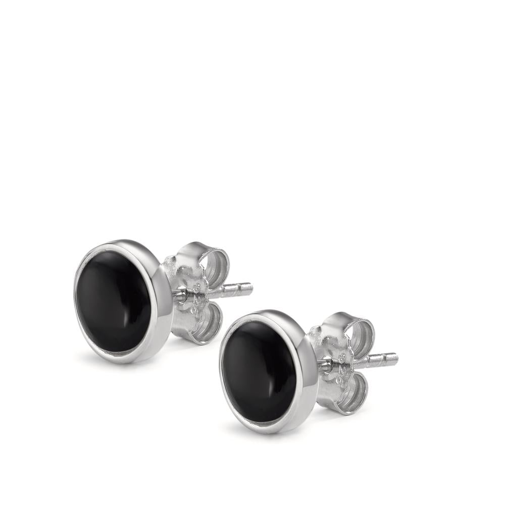 Pendientes Plata Ónix 2 piedras Rodio plateado Ø8 mm