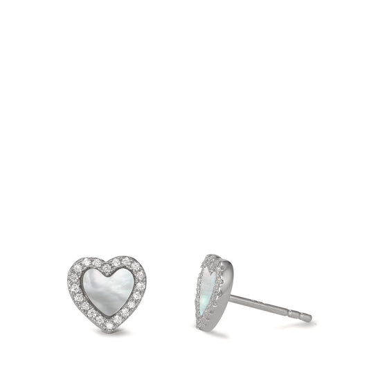 Pendientes Plata Circonita Rodio plateado Madre perla Corazón Ø8 mm