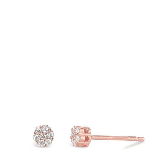 Pendientes Plata Circonita 2 piedras Rosa Dorado Ø4 mm