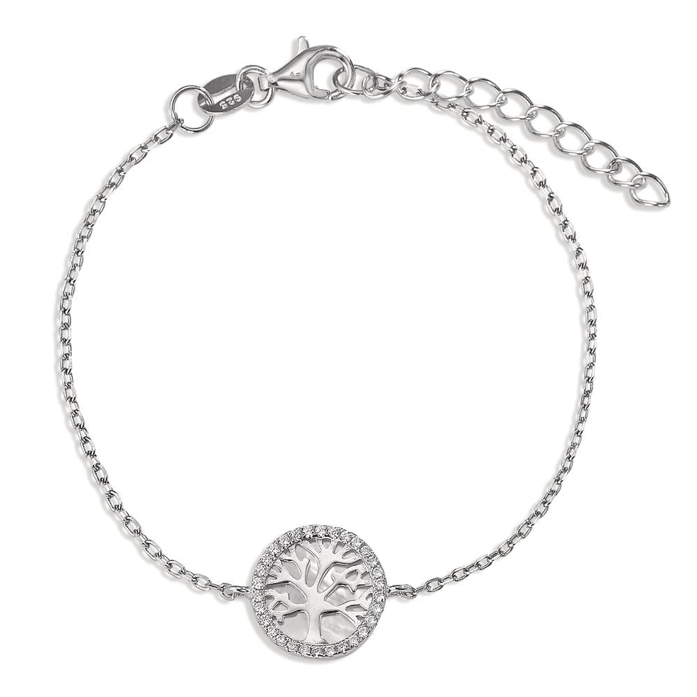 Pulsera Plata Circonita Rodio plateado Madre perla árbol de la vida 16-19 cm Ø12 mm