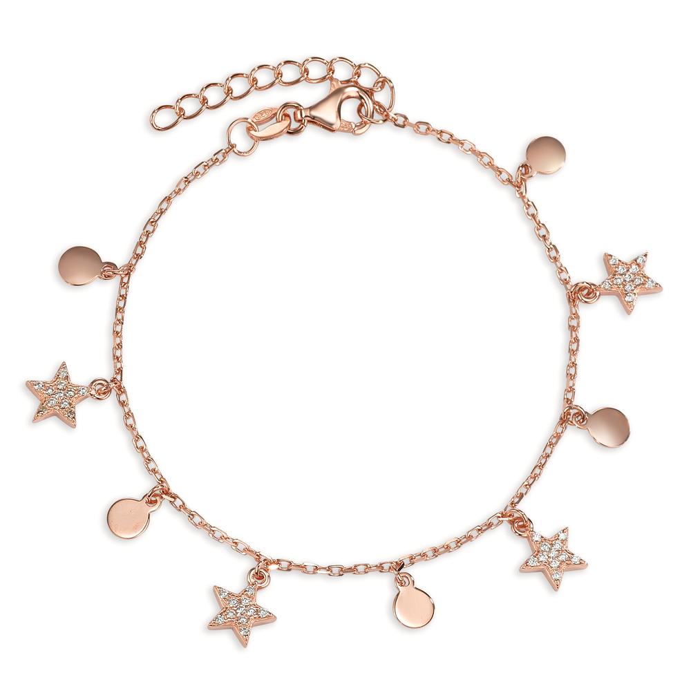 Pulsera Plata Circonita Rosa Dorado estrella 16-19 cm