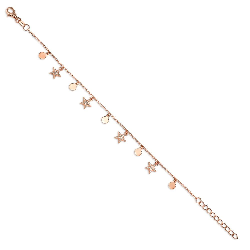 Pulsera Plata Circonita Rosa Dorado estrella 16-19 cm