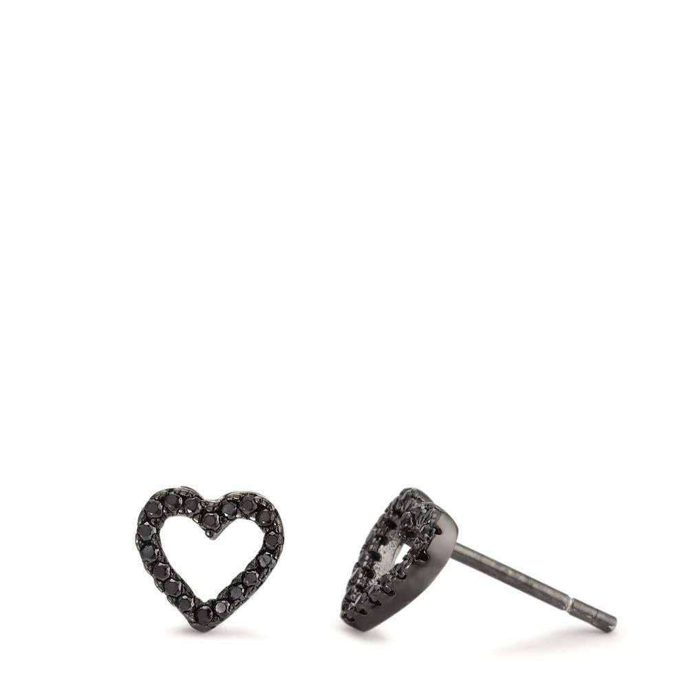 Pendientes Plata Circonita Negro Rodio plateado Corazón Ø7.5 mm