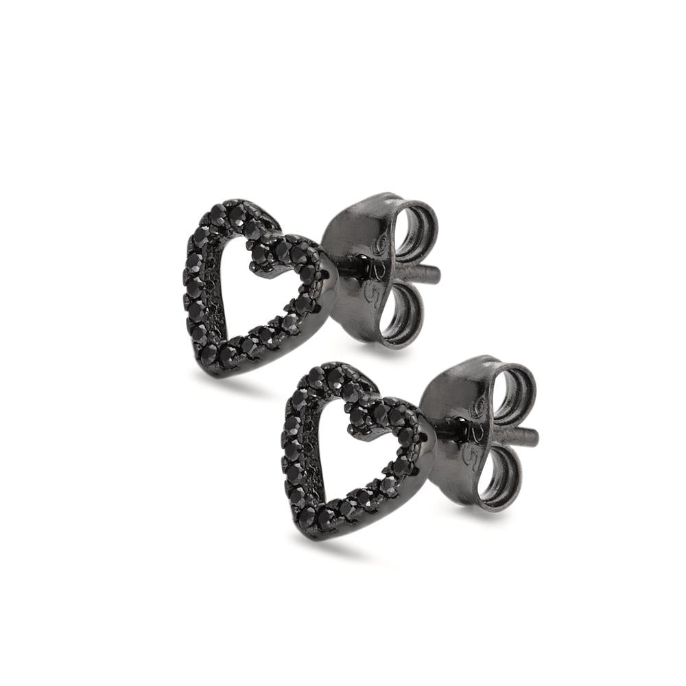 Pendientes Plata Circonita Negro Rodio plateado Corazón Ø7.5 mm