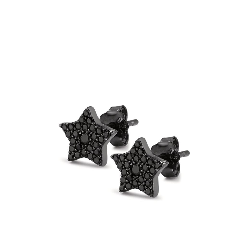 Pendientes Metal Circonita Negro Rodio plateado estrella Ø8 mm