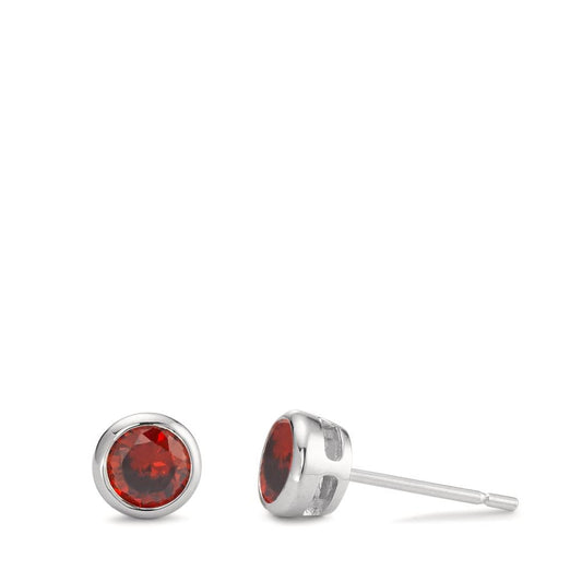 Pendientes Plata Circonita rojo, 2 piedras Rodio plateado Ø6 mm