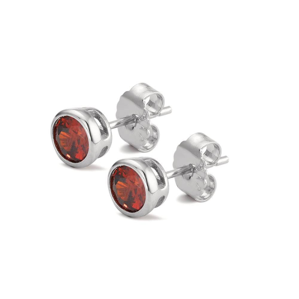 Pendientes Plata Circonita rojo, 2 piedras Rodio plateado Ø6 mm