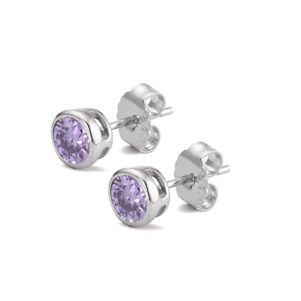 Pendientes Plata Circonita púrpura, 2 piedras Rodio plateado Ø6 mm