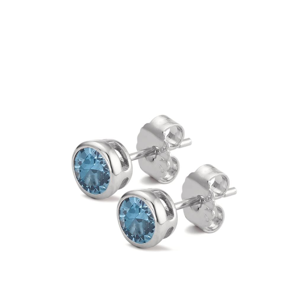 Pendientes Plata Circonita agua, 2 piedras Rodio plateado Ø6 mm