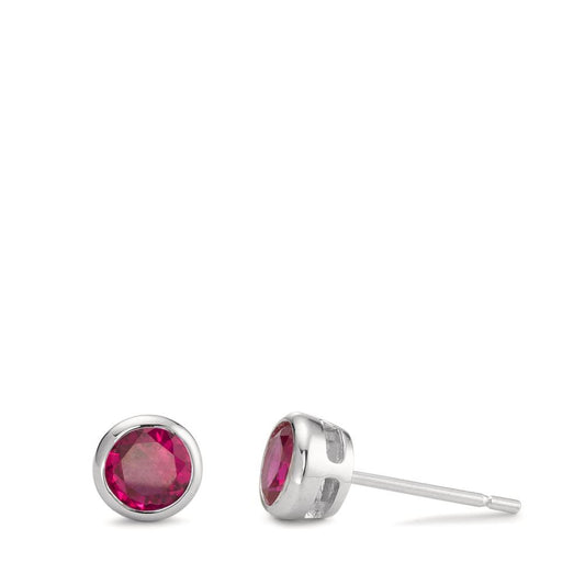 Pendientes Plata Circonita rosa, 2 piedras Rodio plateado Ø6 mm