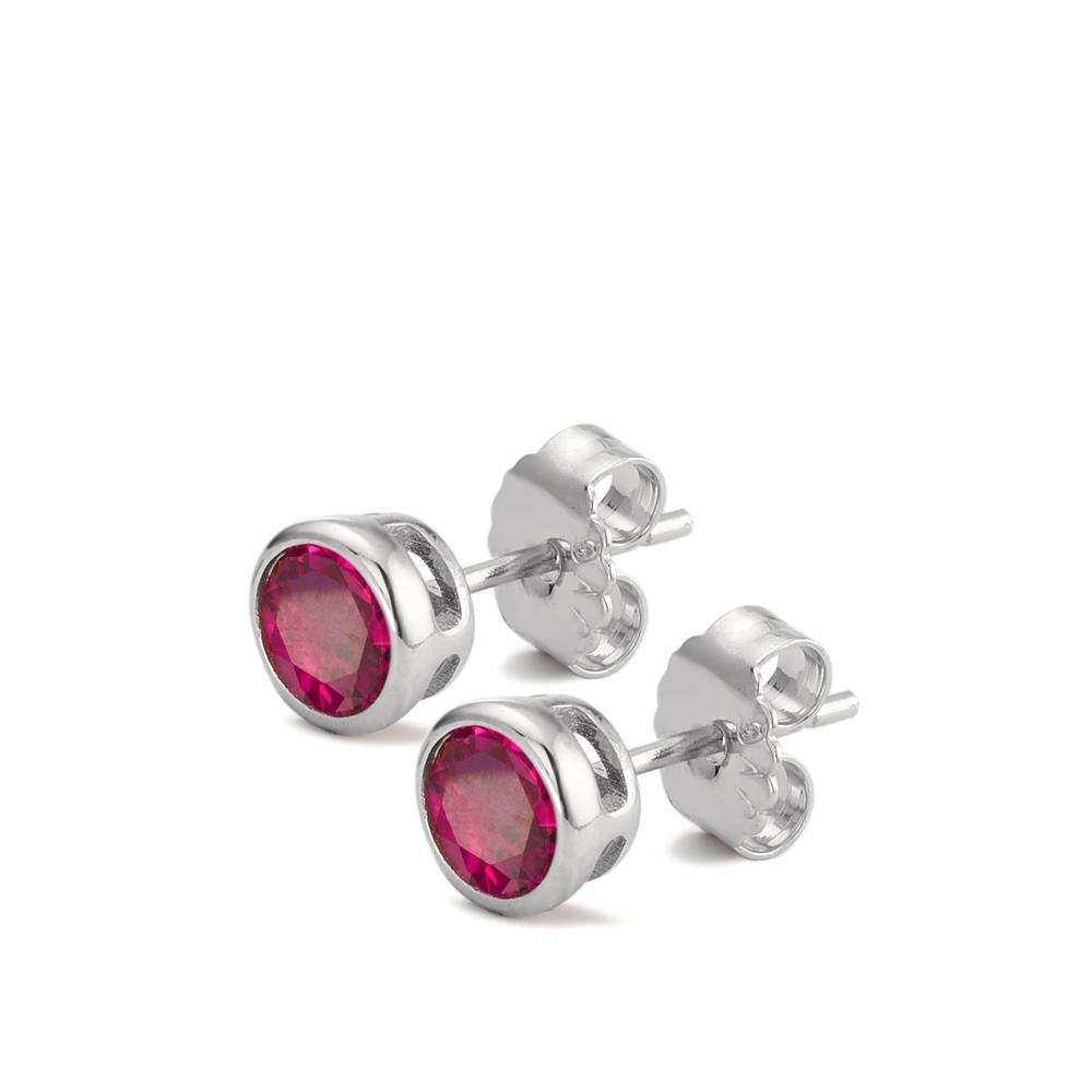 Pendientes Plata Circonita rosa, 2 piedras Rodio plateado Ø6 mm