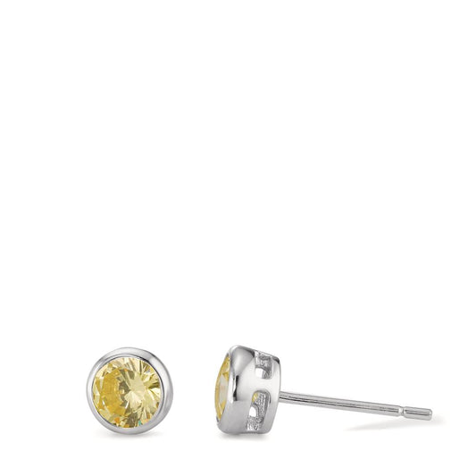 Pendientes Plata Circonita amarillo, 2 piedras Rodio plateado Ø6 mm