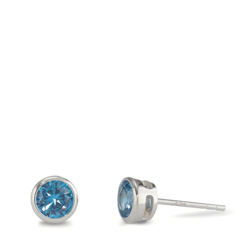 Pendientes Plata Circonita azul, 2 piedras Rodio plateado Ø6 mm