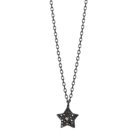 Collar Plata Circonita Negro Rodio plateado estrella 42-45 cm