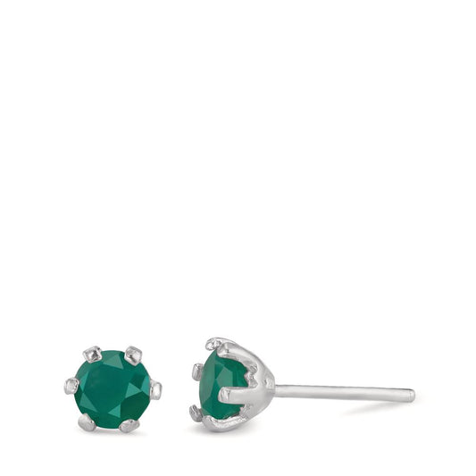 Pendientes Plata Ágata verde, 2 piedras Rodio plateado Ø6.5 mm