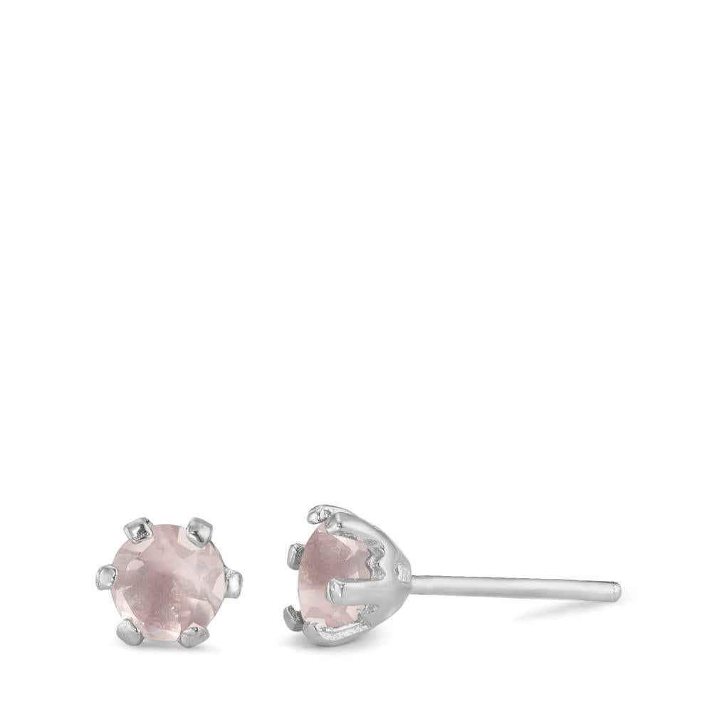 Pendientes Plata Cuarzo rosa 2 piedras Rodio plateado Ø6.5 mm