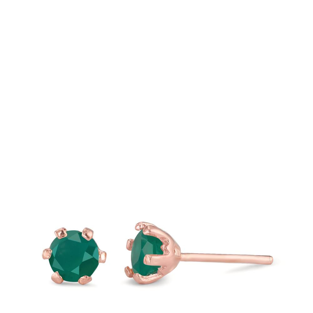 Pendientes Plata Ágata verde, 2 piedras Rosa Dorado Ø6.5 mm