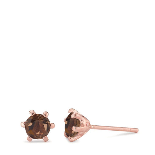 Pendientes Plata Cuarzo ahumado 2 piedras Rosa Dorado Ø6.5 mm