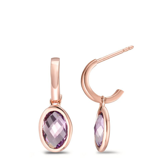 Aros con colgante Plata Amatista Violeta, 2 piedras Rosa Dorado