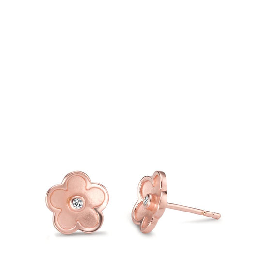 Pendientes Plata Circonita 2 piedras Rosa Dorado Flor Ø9.5 mm