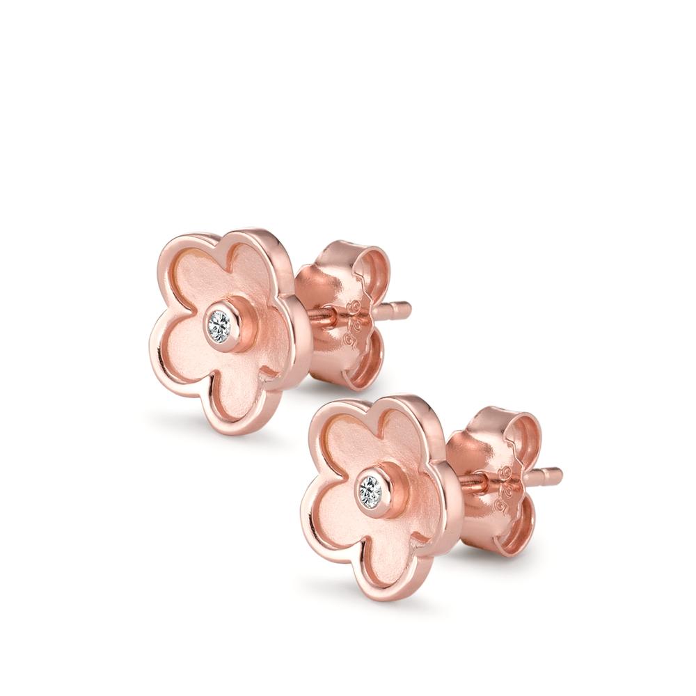 Pendientes Plata Circonita 2 piedras Rosa Dorado Flor Ø9.5 mm