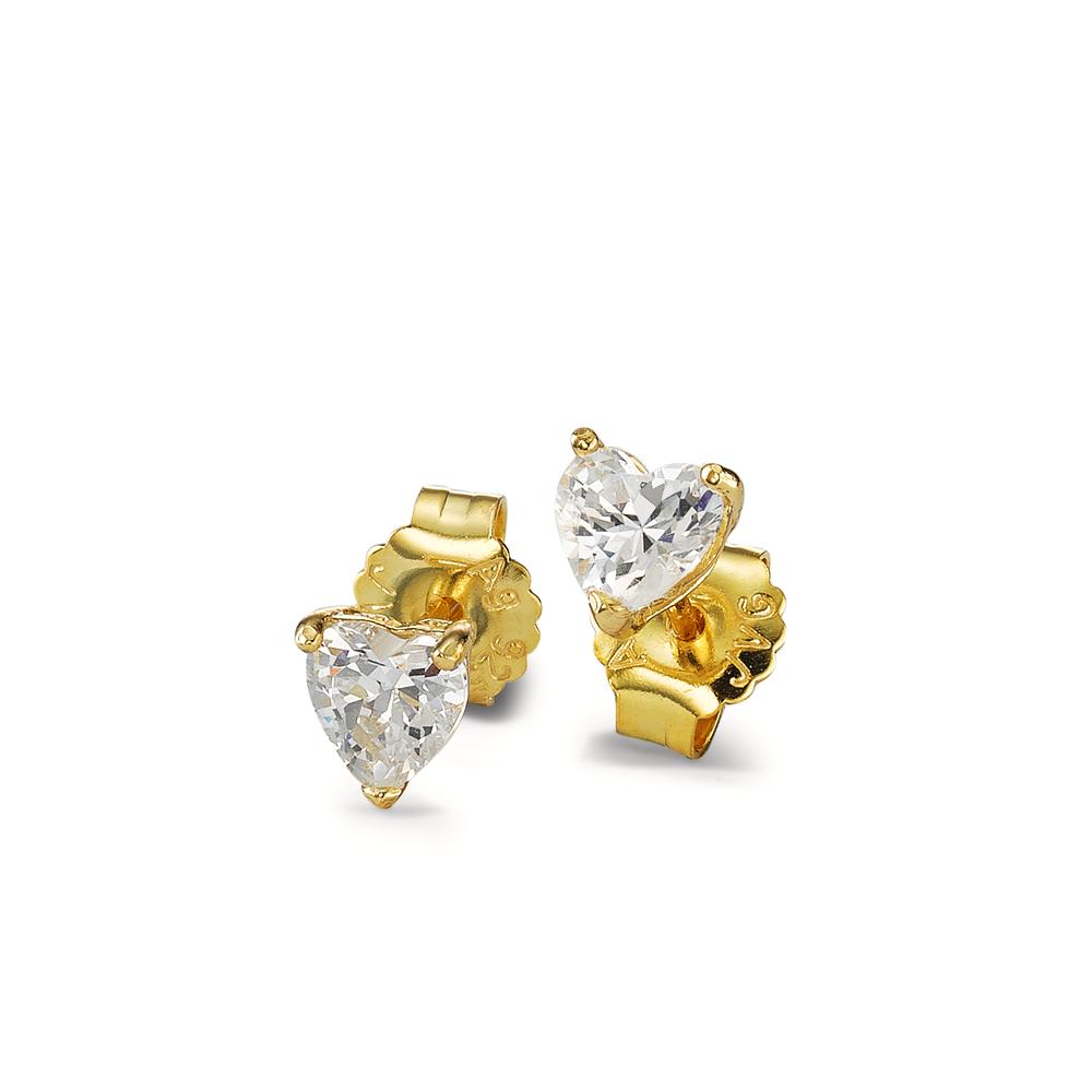 Pendientes Plata Circonita 2 piedras Amarillo Dorado Corazón Ø6.5 mm