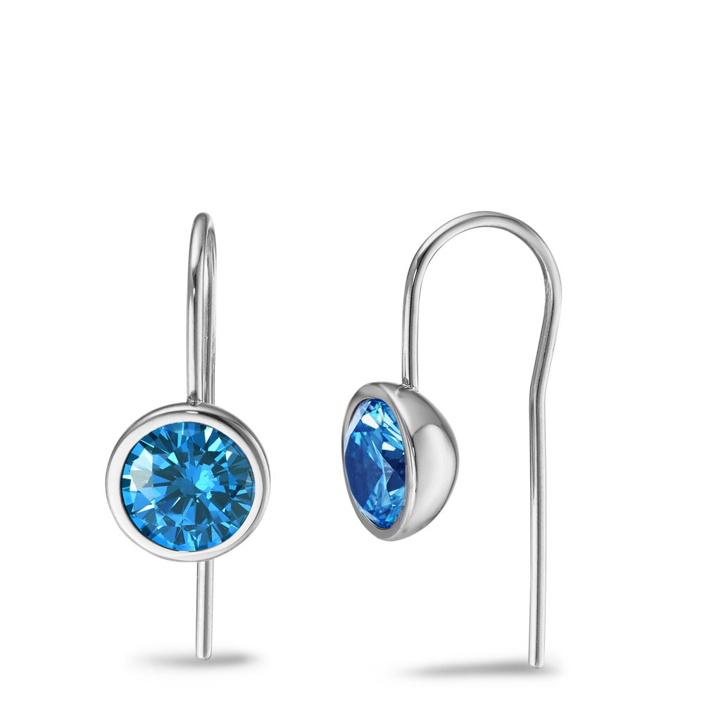 Pendientes Acero inoxidable Circonita azul, 2 piedras Ø9.5 mm