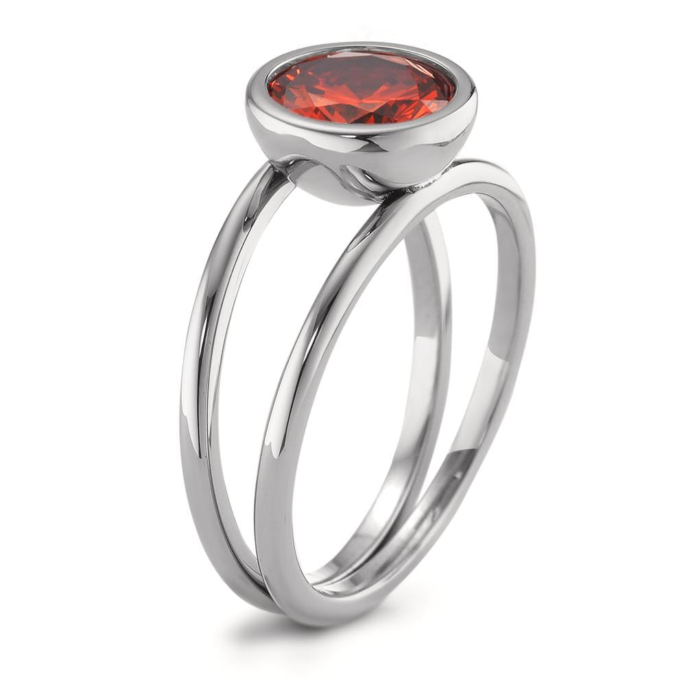 Anillo de dedo Acero inoxidable Circonita rojo Ø9.5 mm