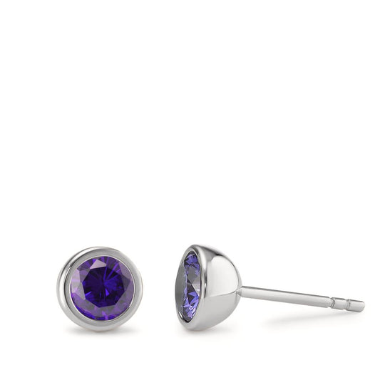 Pendientes Acero inoxidable Circonita Violeta, 2 piedras Ø7 mm