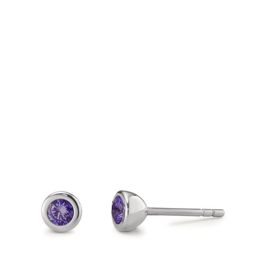 Pendientes Acero inoxidable Circonita Violeta, 2 piedras Ø5 mm