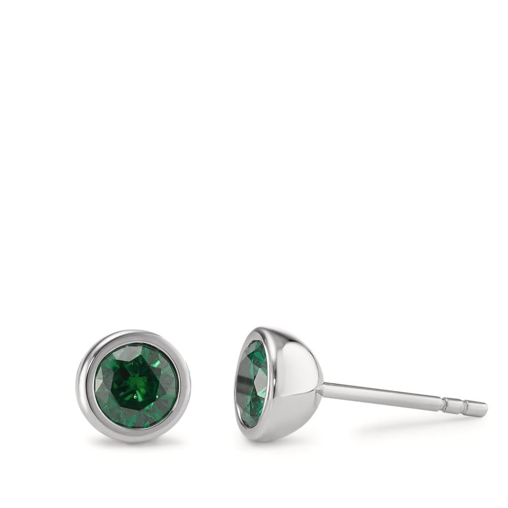 Pendientes Acero inoxidable Circonita verde, 2 piedras Ø7 mm