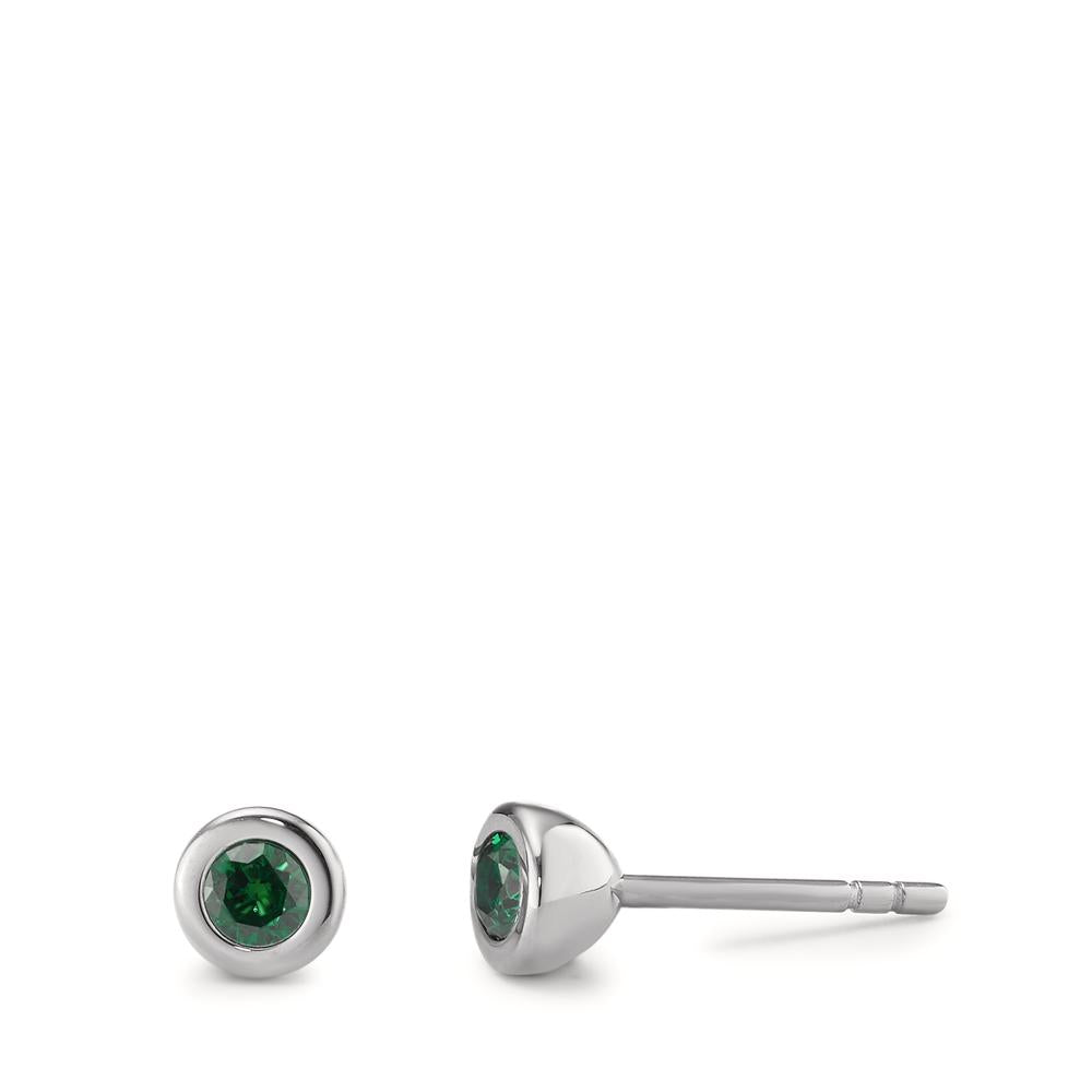 Pendientes Acero inoxidable Circonita verde, 2 piedras Ø5 mm