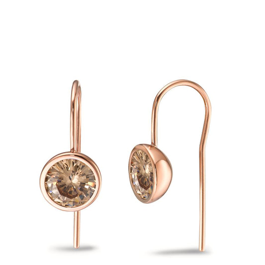 Pendientes Acero inoxidable Circonita champán, 2 piedras Rosa Recubierto de IP Ø9.5 mm