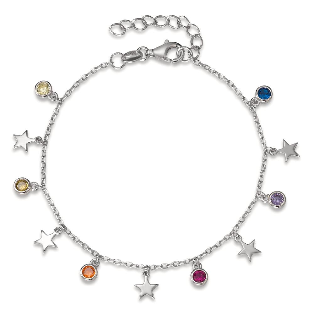 Pulsera Plata Circonita vistoso, 6 piedras Rodio plateado estrella 16-19 cm