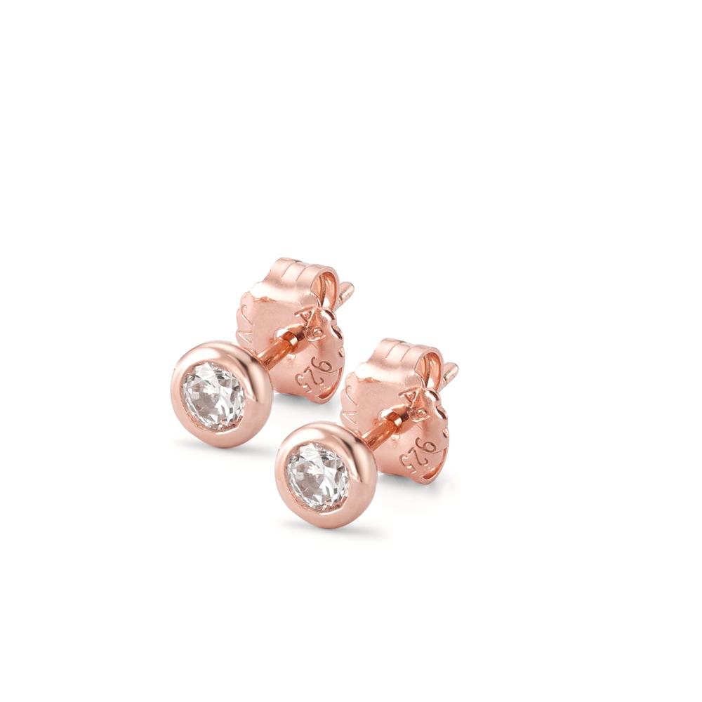 Pendientes Plata Circonita 2 piedras Rosa Dorado Ø5 mm