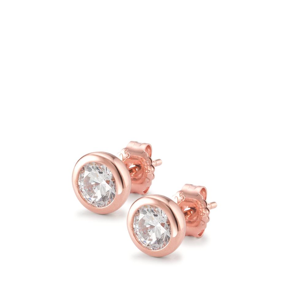 Pendientes Plata Circonita 2 piedras Rosa Dorado Ø8 mm