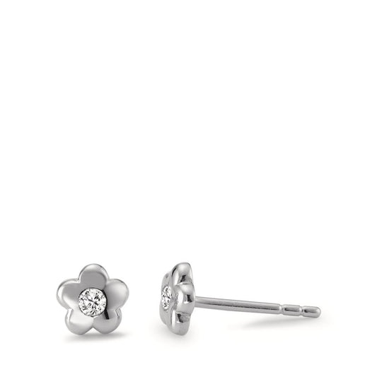 Pendientes Plata Circonita 2 piedras Rodio plateado Flor Ø5.5 mm