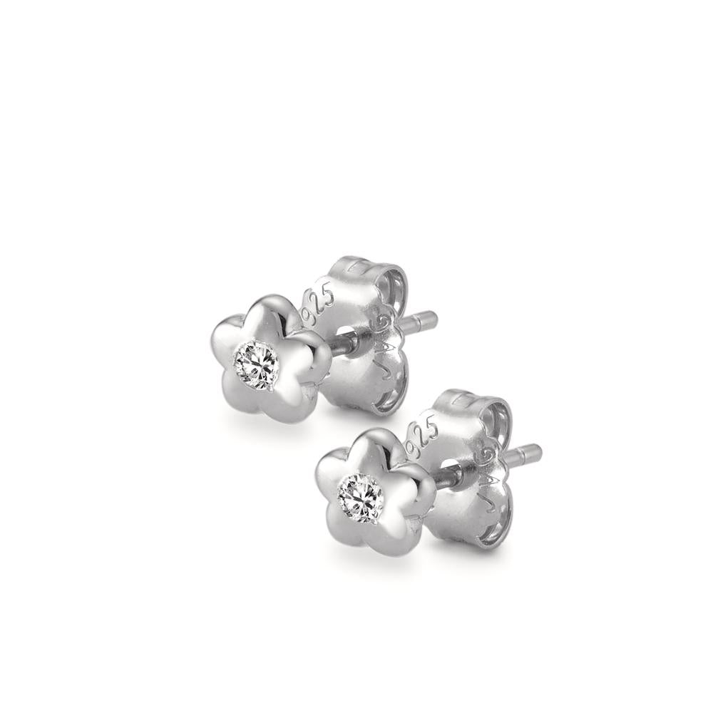 Pendientes Plata Circonita 2 piedras Rodio plateado Flor Ø5.5 mm