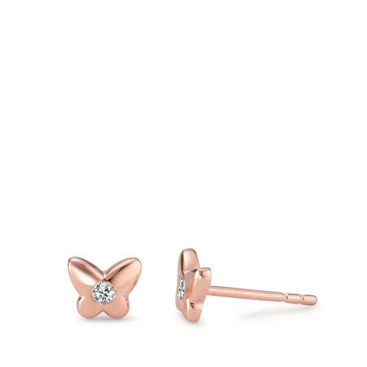 Pendientes Plata Circonita 2 piedras Rosa Dorado Mariposa Ø5.5 mm