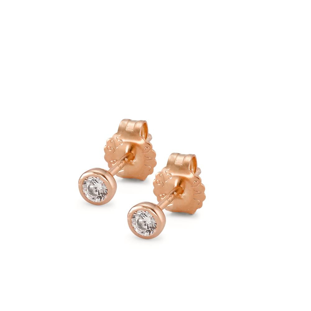 Pendientes Plata Circonita 2 piedras Rosa Dorado Ø4 mm