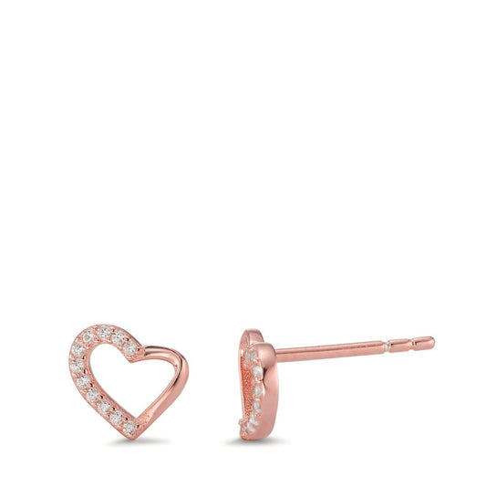 Pendientes Plata Circonita 22 piedras Rosa Dorado Corazón Ø7.5 mm