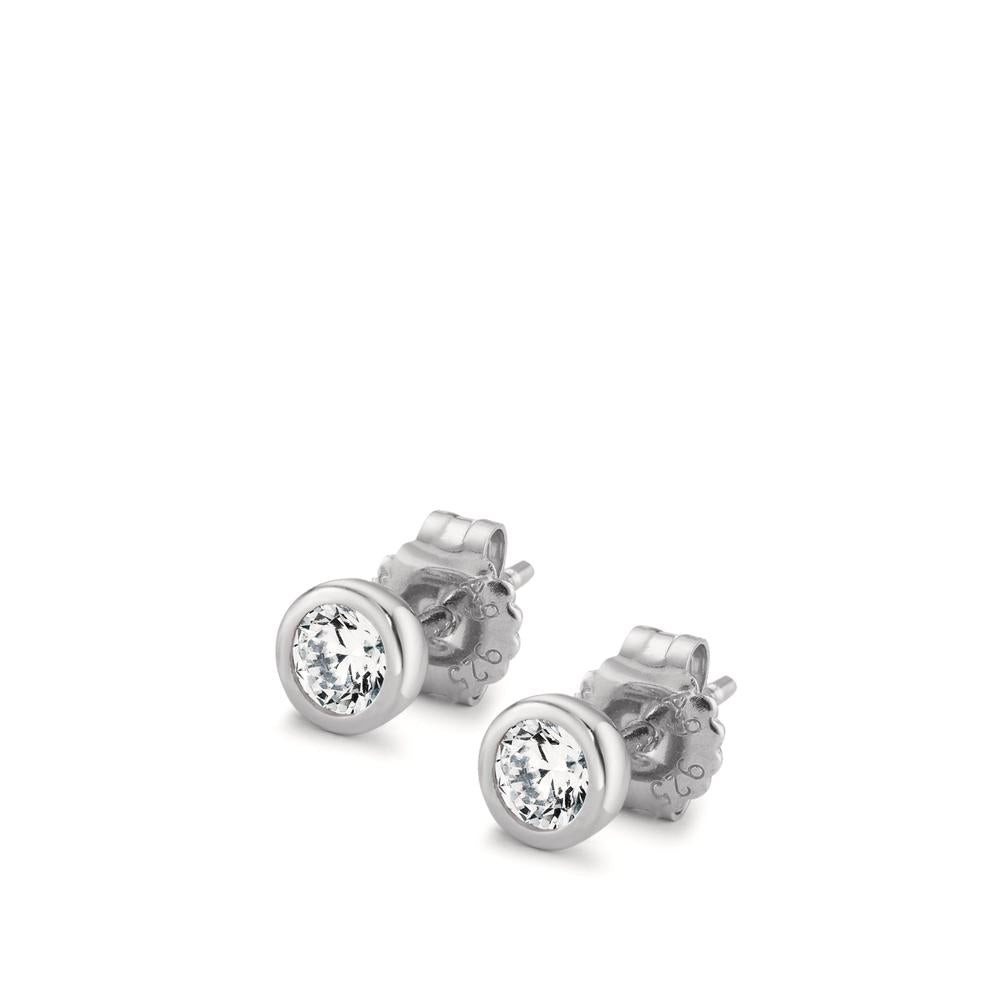 Pendientes Plata Circonita 2 piedras Rodio plateado Ø5.5 mm