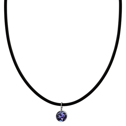 Collar Caucho, Acero inoxidable, Plata Circonita Violeta 42 cm