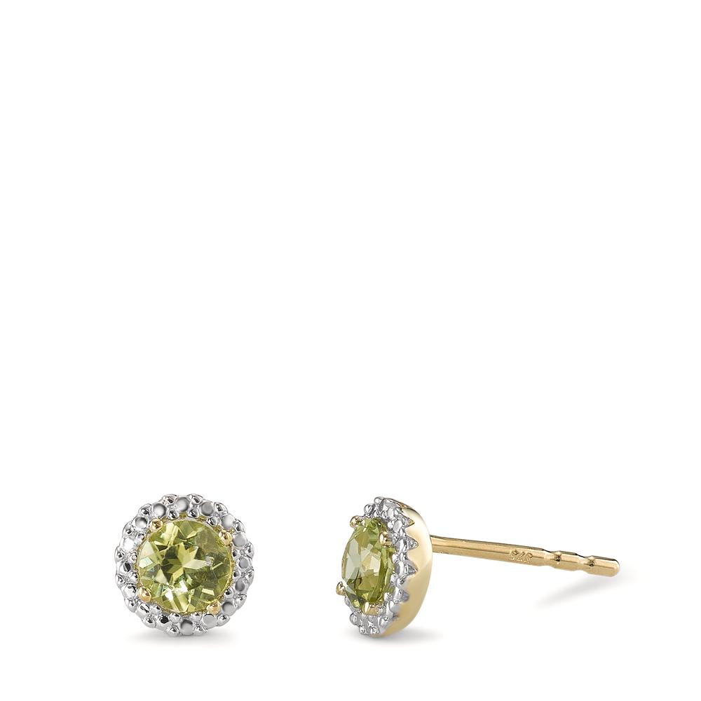 Pendientes Oro amarillo de 375/9K Peridoto verde, 2 piedras Bicolor Ø6 mm