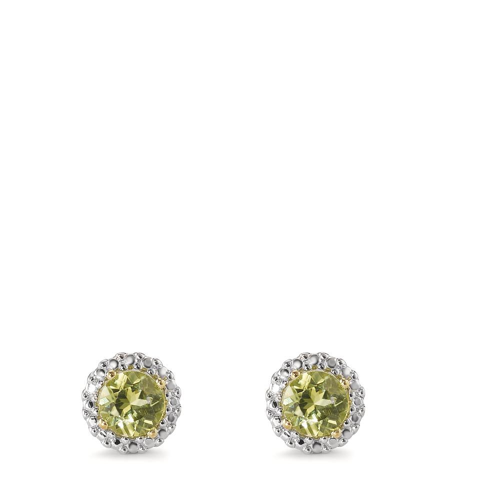 Pendientes Oro amarillo de 375/9K Peridoto verde, 2 piedras Bicolor Ø6 mm