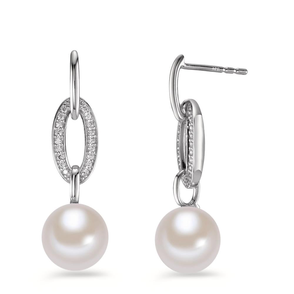 Pendientes 750/oro blanco de 18 quilates Diamante 0.12 ct, [Brillant], w-si Perla cultivada de agua dulce