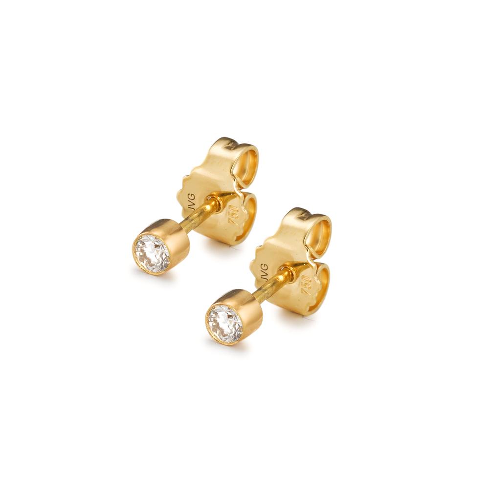Pendientes 750/oro amarillo de 18 quilates Diamante 0.12 ct, 2 piedras, w-si Ø3 mm